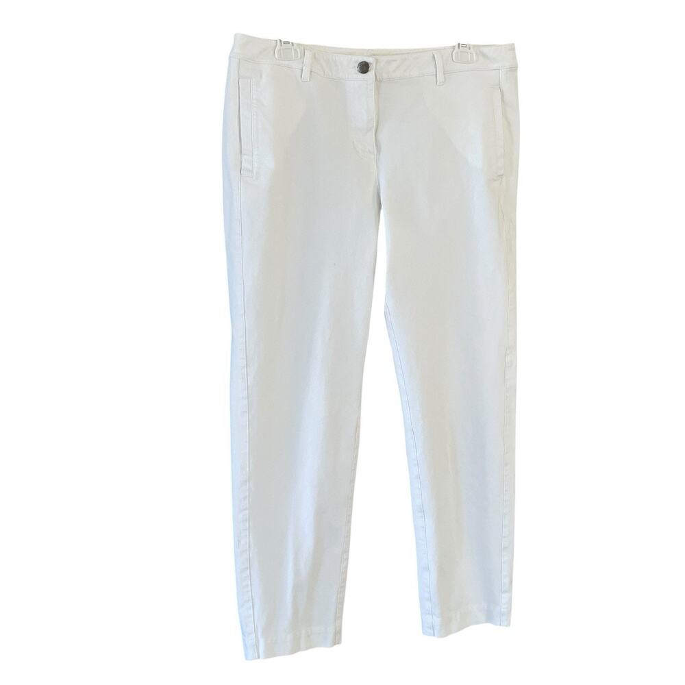 EILEEN FISHER Size Medium White Organic Cotton Blend Tapered Ankle Pants Pockets